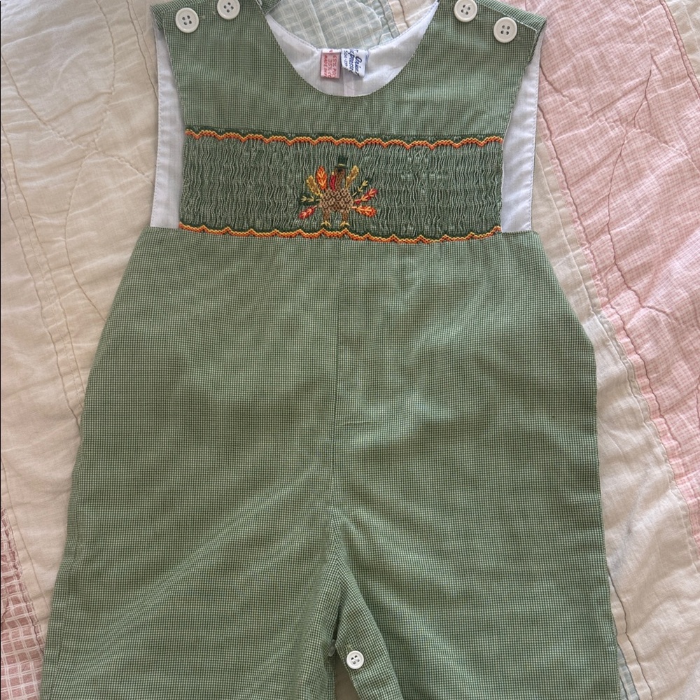Kids Green Embroidered Overalls